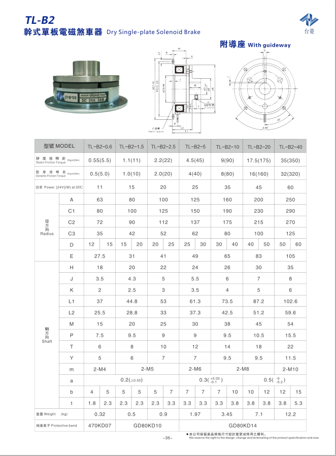 臺(tái)菱牌摩擦式電磁制動(dòng)器TL-B2型號(hào)參數(shù)