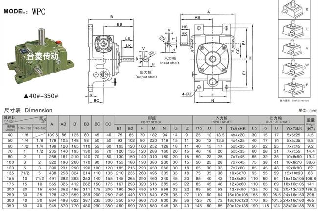 WP系列蝸輪蝸桿減速機,蝸輪蝸桿減速機型號規(guī)格參數(shù)圖